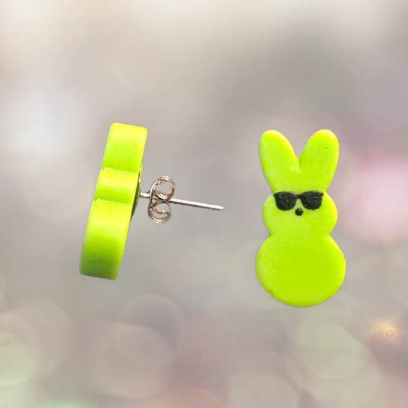 Bunny Rabbit Easter Stud Earrings Resin Handmade Stainless Steel 0.8" 5 Styles - Picture 7 of 7